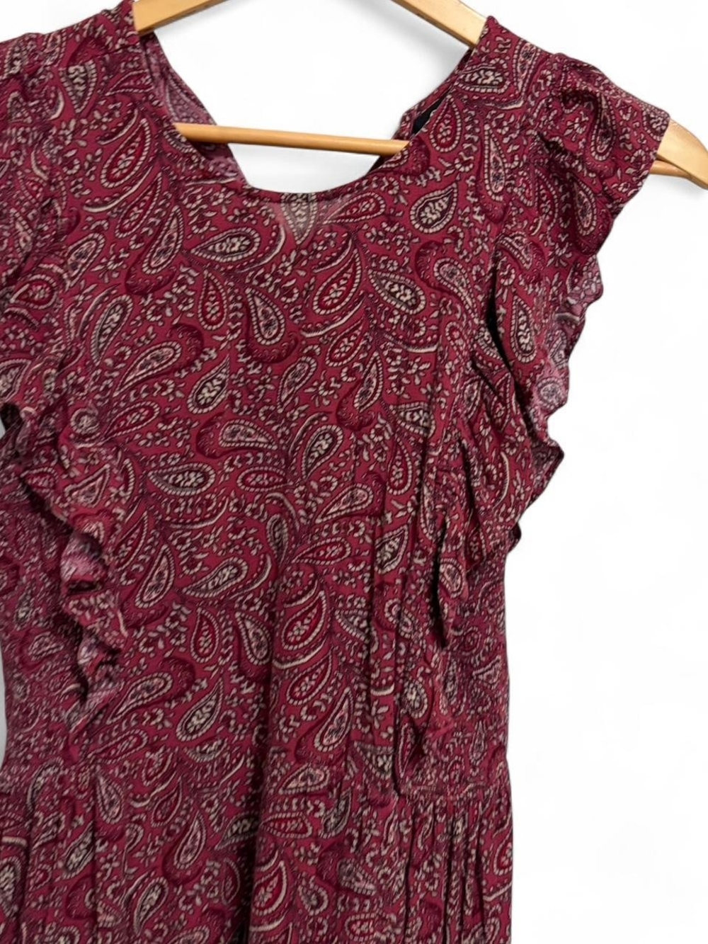 a.n.a Burgundy Boho Paisley Ruffle-sleeve Midi Dress Size M - Picture 5 of 7